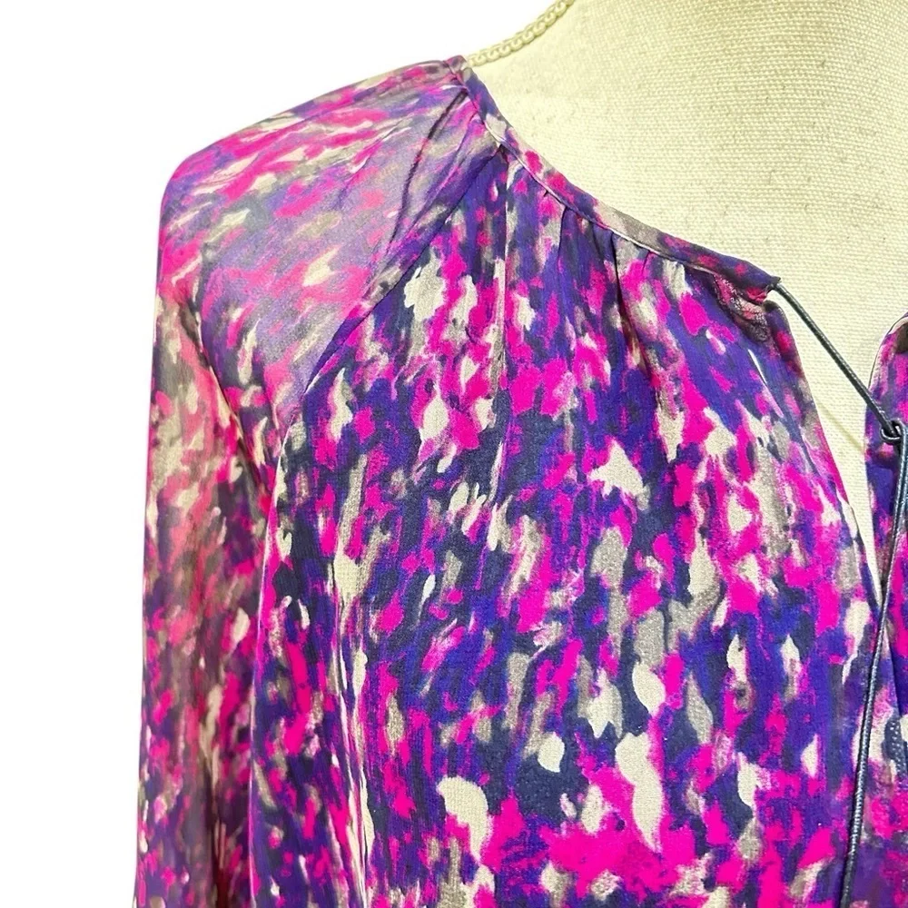 Joie long sleeve silk mini dress sheer Purple/Pink/navy dress tassel tie small - Picture 5 of 11